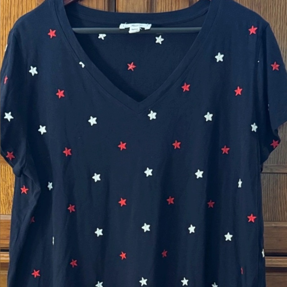 For the Republic Patriotic V-neck Short Sleeve Tee Embroidered Stars USA America - Picture 7 of 7